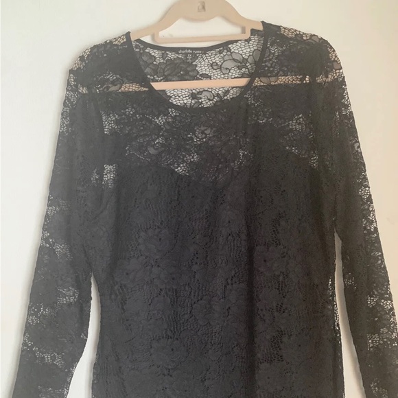 Charlotte Russe Black Lace Dress Long Sleeve Round Neck Stretch Party US2X UK 24 - Picture 9 of 13